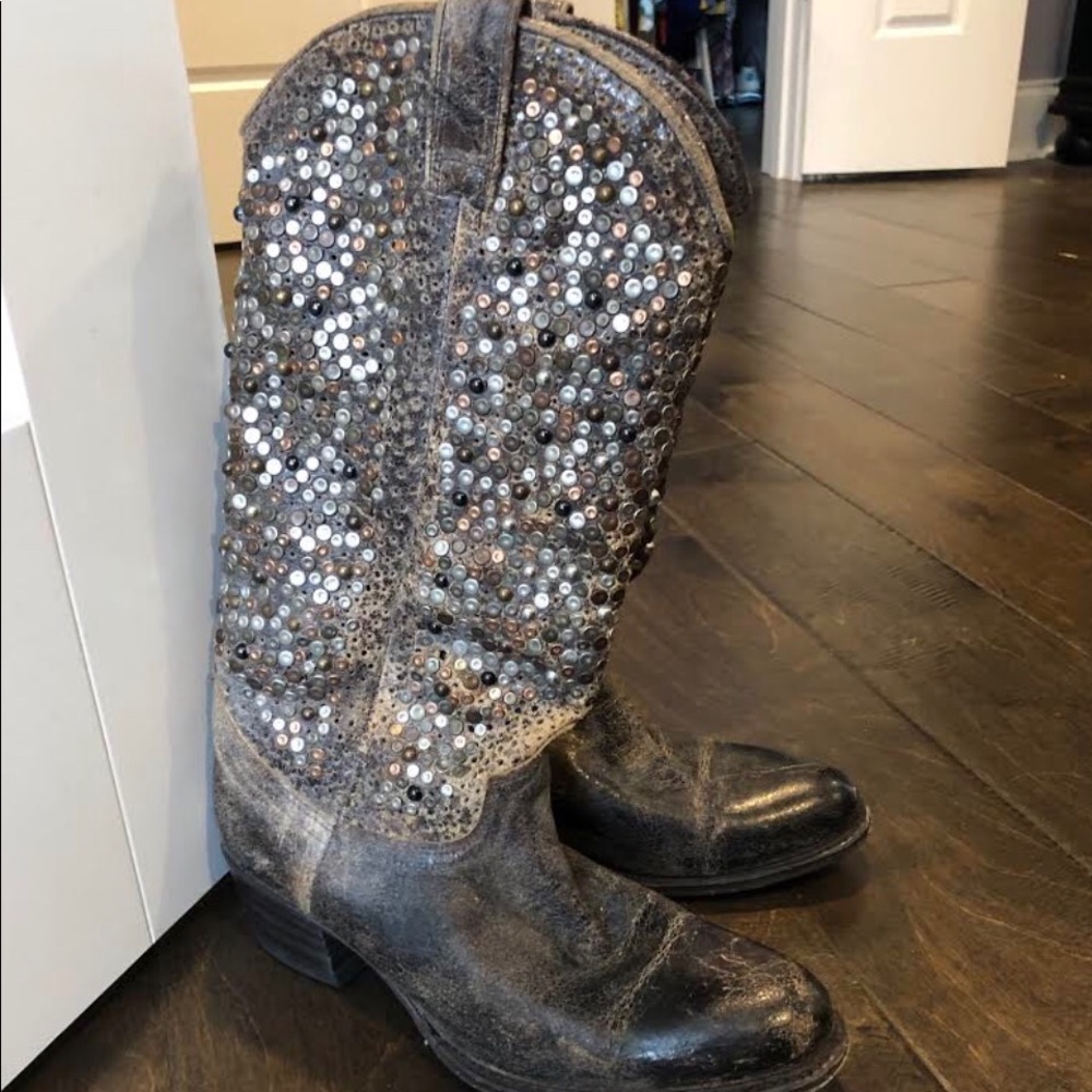 Deborah Studded Frye Boots - Graphite 7M